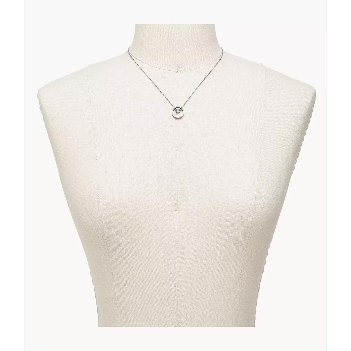 Skagen Linje SKJ0833040 Silver-Tone Circle Pendant Displayed on Jewellery Mannequin Bust