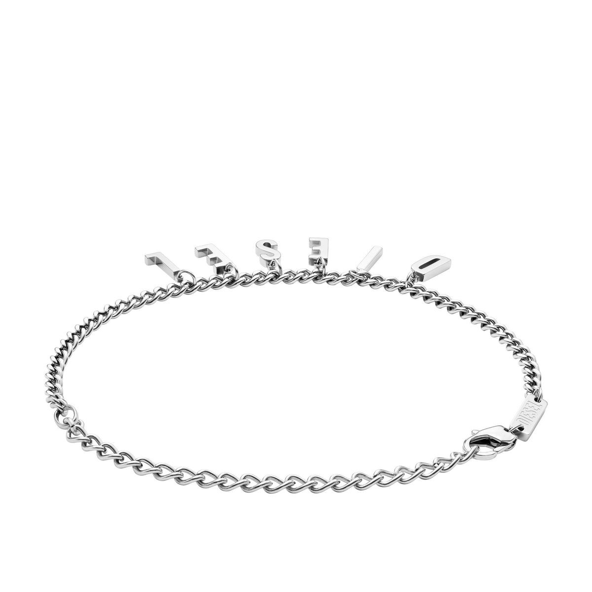 Stainless steel chain bracelet/anklet with silver letter charms and hook clasp