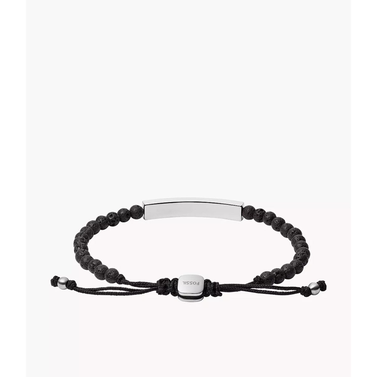 Men's black lava stone bracelet with silver plaque and beaded double cords