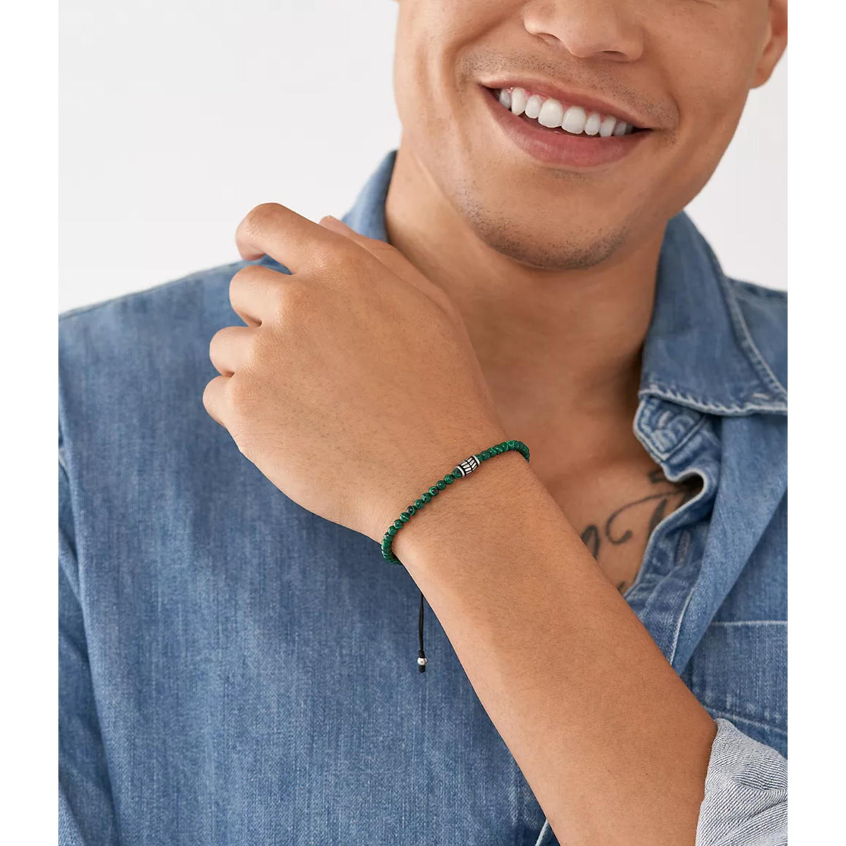Fossil Reconstituted Malachite Beaded Men’s Bracelet JF04415040 