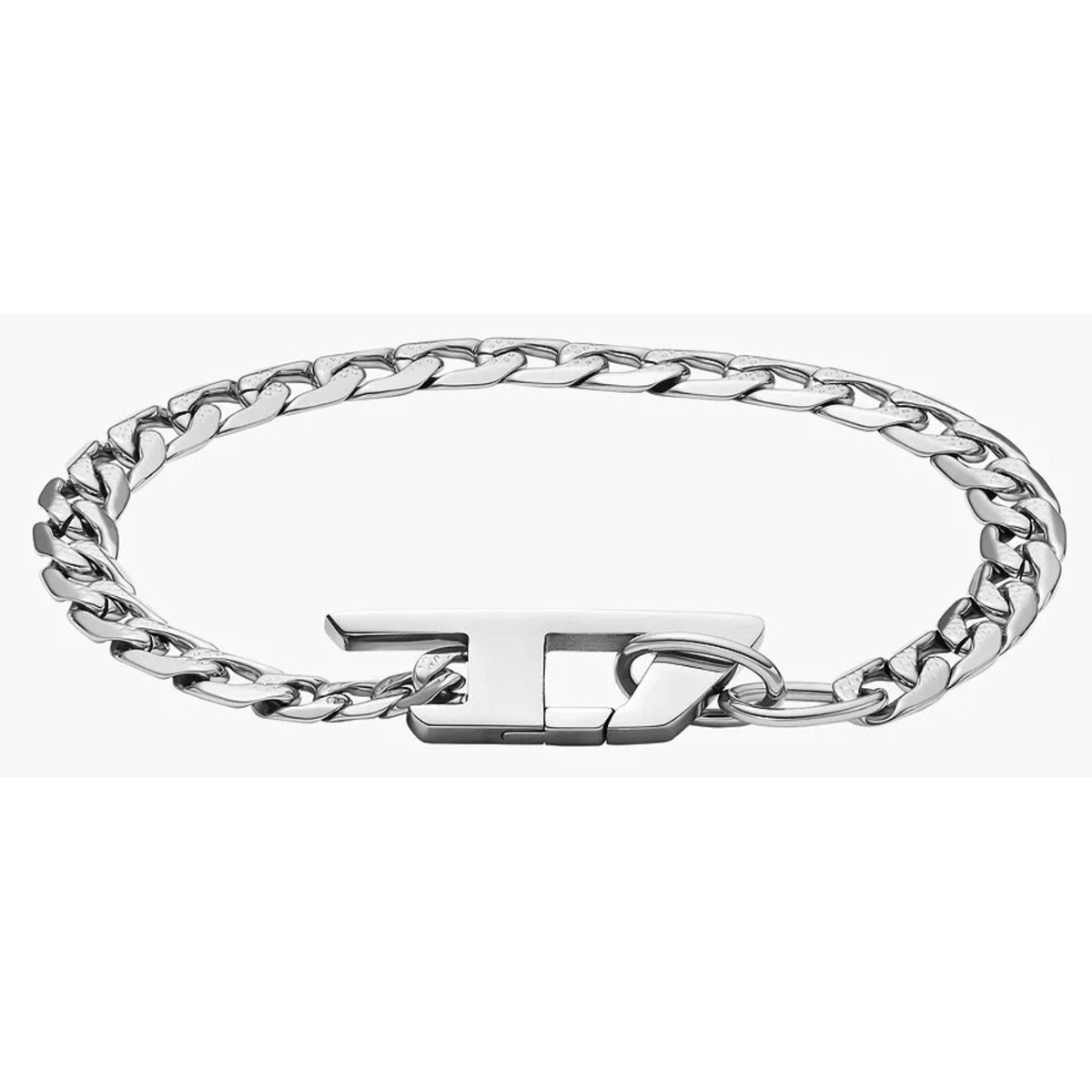 Stainless steel chain bracelet with rectangular clasp and polished link design