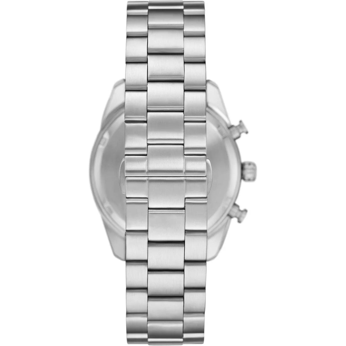Emporio Armani Racer AR11637 rear view displaying stainless steel link bracelet and hidden deployment clasp