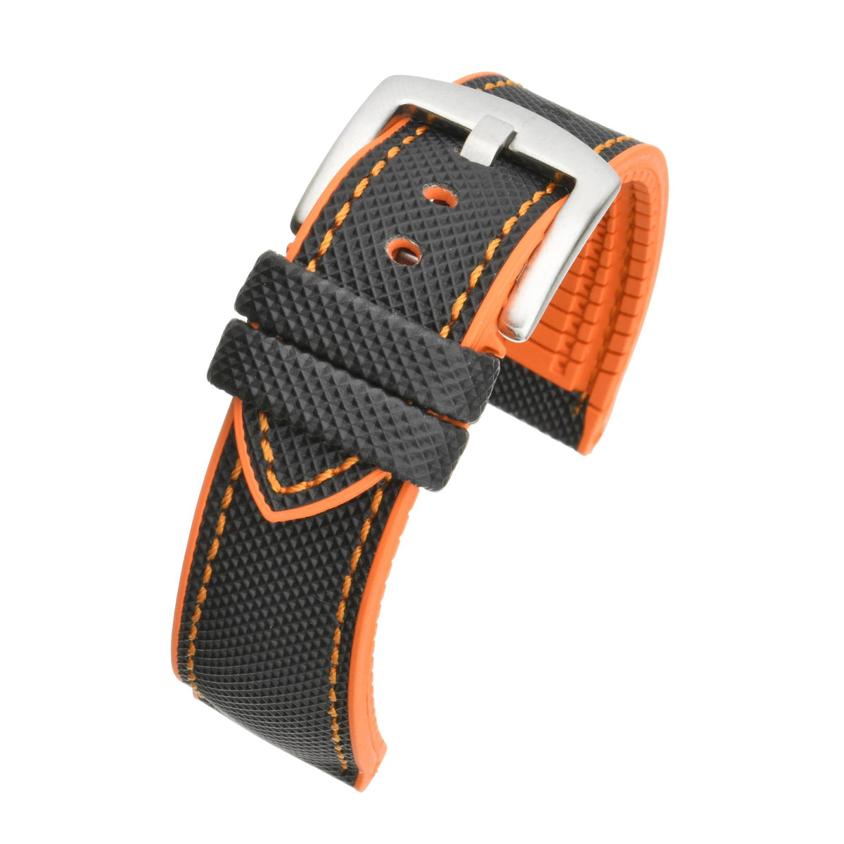 Black and orange waterproof hybrid men's watch strap with textured pattern and buckle