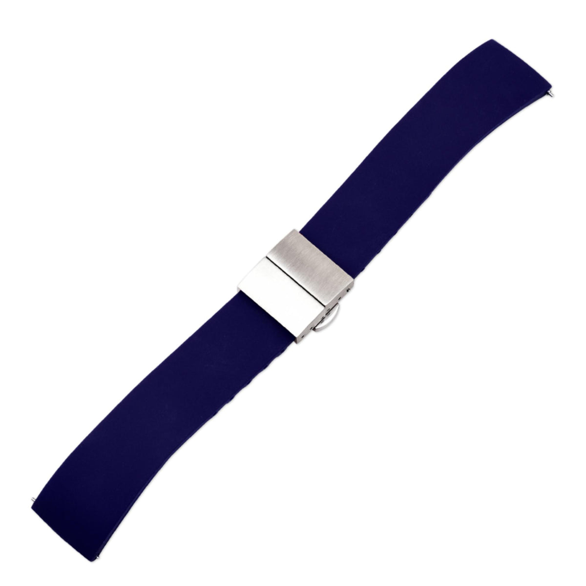 Blue silicone watch strap with metal buckle and pin, cut-to-size