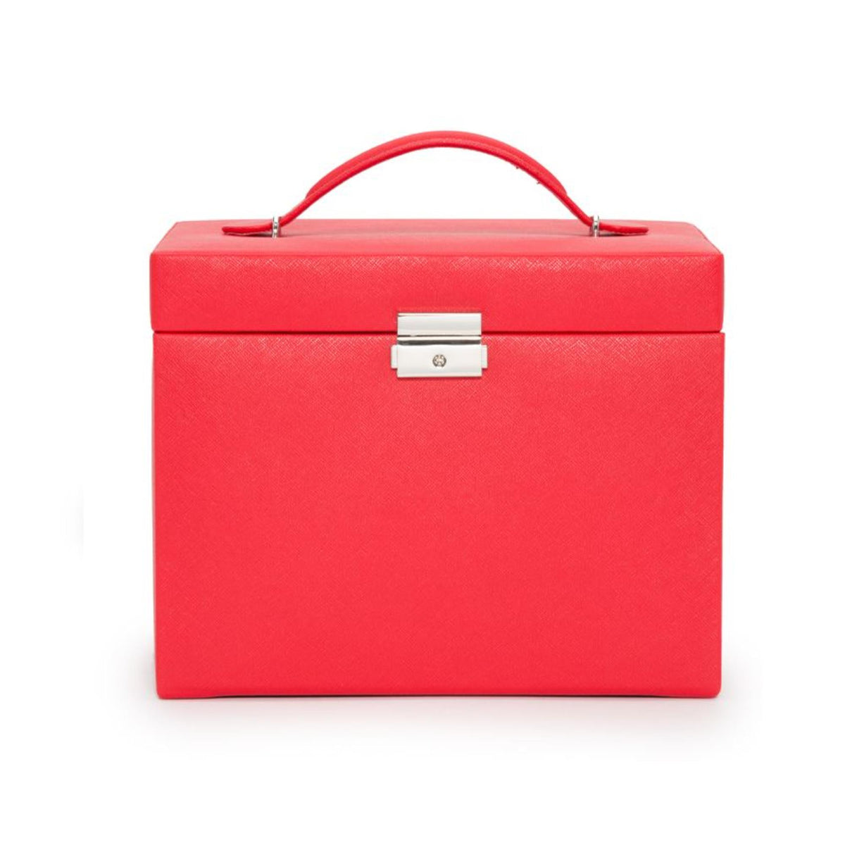 WOLF Heritage large jewelry box in red saffiano leather, hinged lid with silver latch