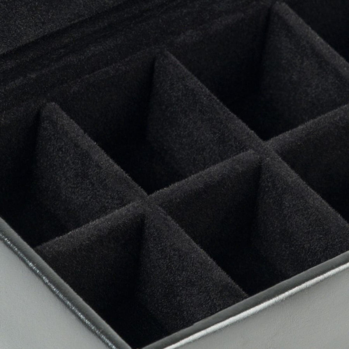 Open black cufflink box foam organizer with 8 padded slots