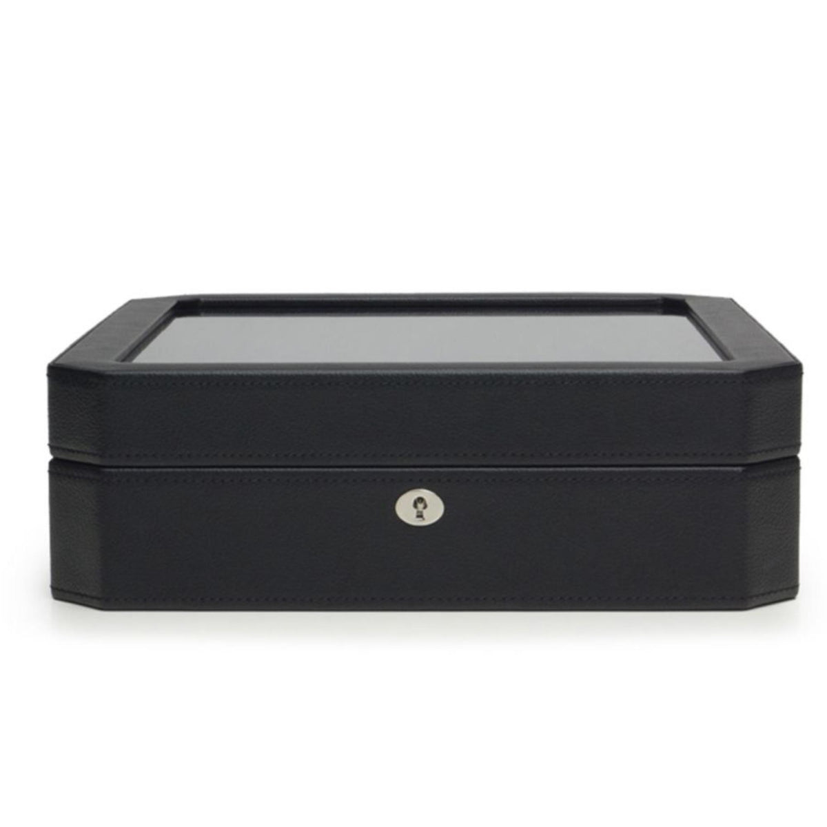 WOLF Windsor 10-slot watch box with cover, dark leather-look finish