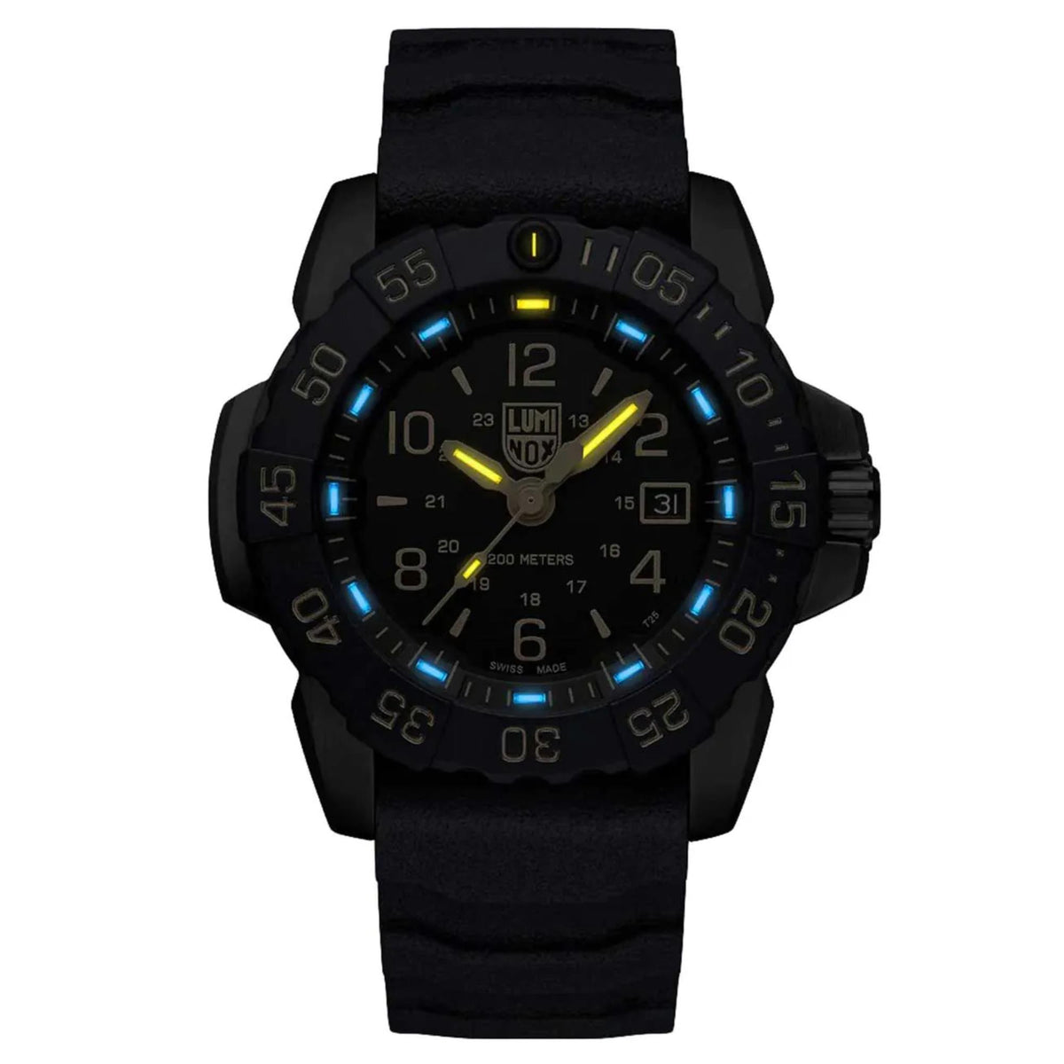 Navy Seal men's quartz watch with black rubber strap and black dial, luminous markers.