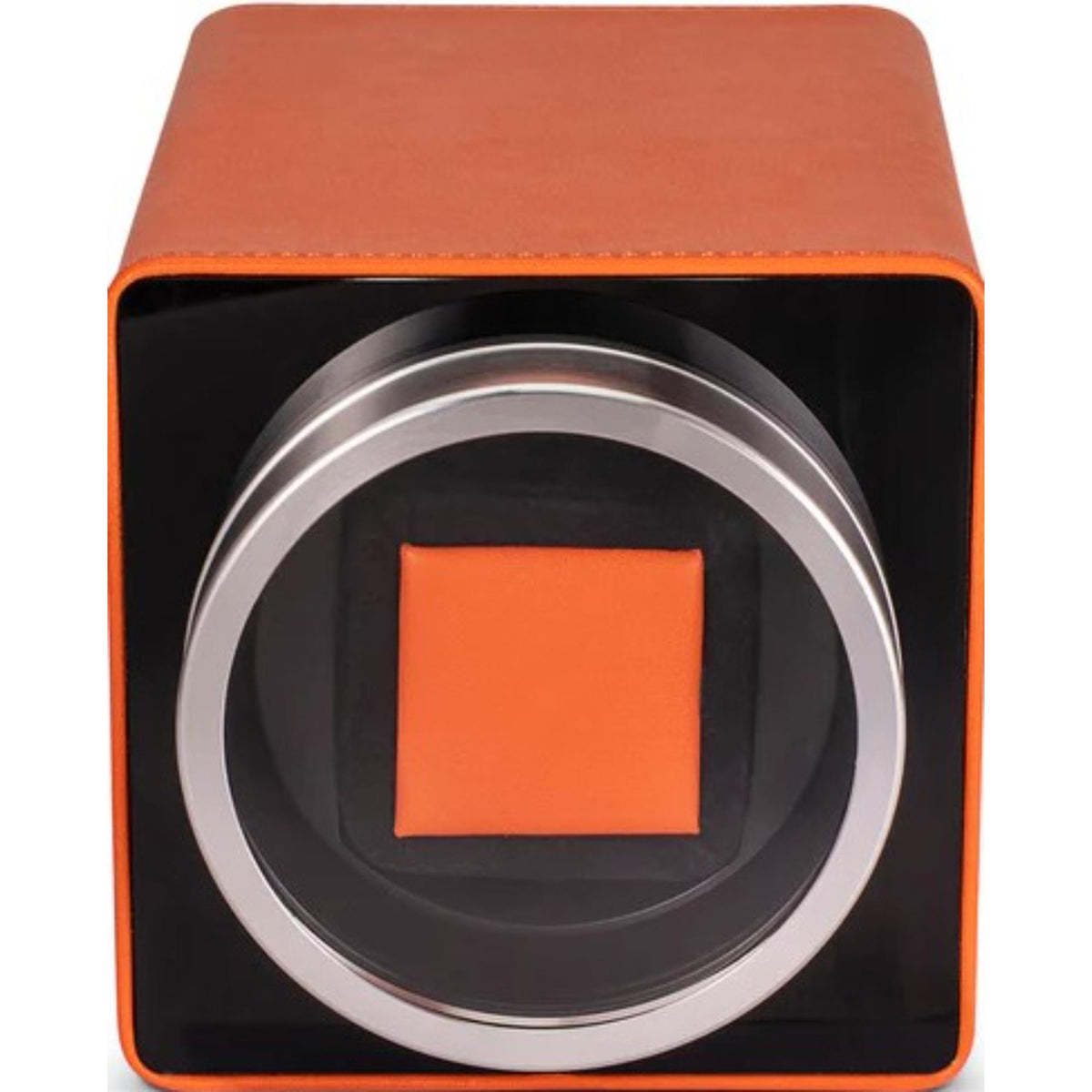 Coral single-watch winder with circular window and orange display panel in black base