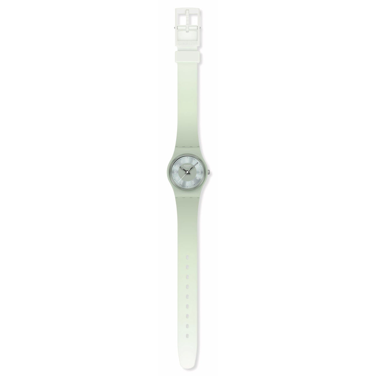 Swatch sage green silicone strap watch with buckle and round dial