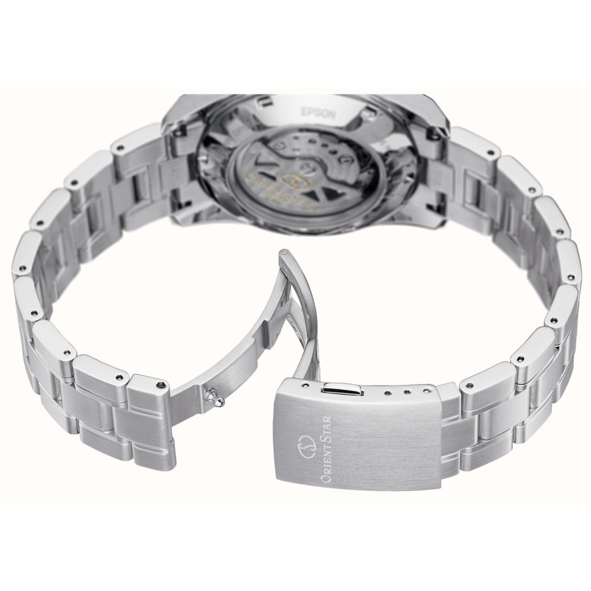 Men's automatic steel watch bracelet with fold-over clasp and case back