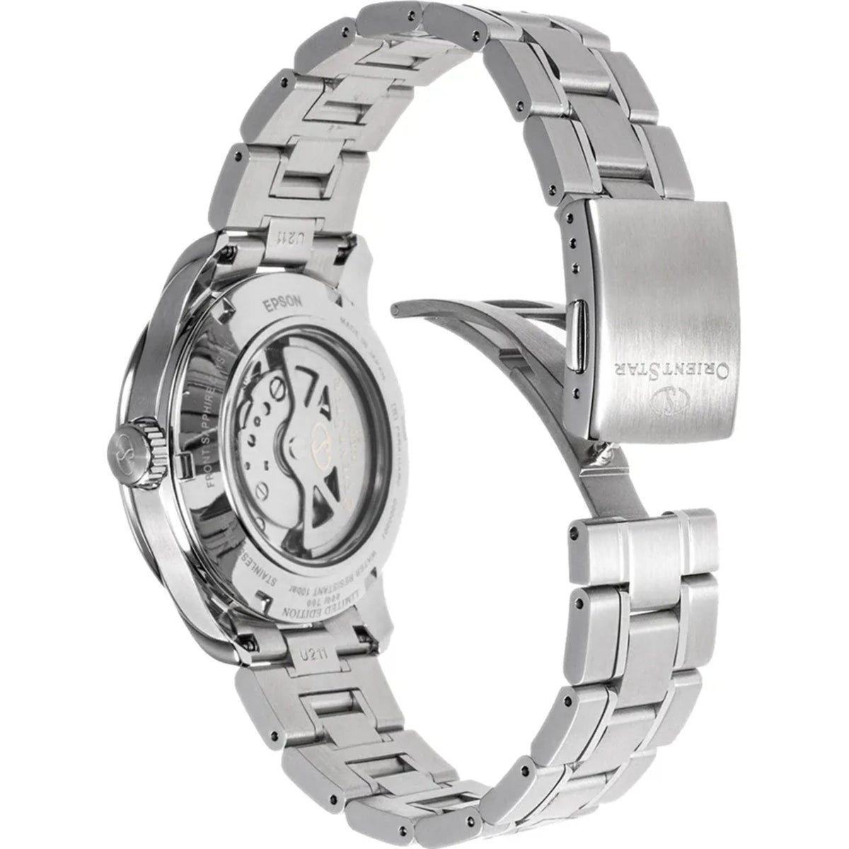 Stainless steel automatic watch with link bracelet and exposed case profile