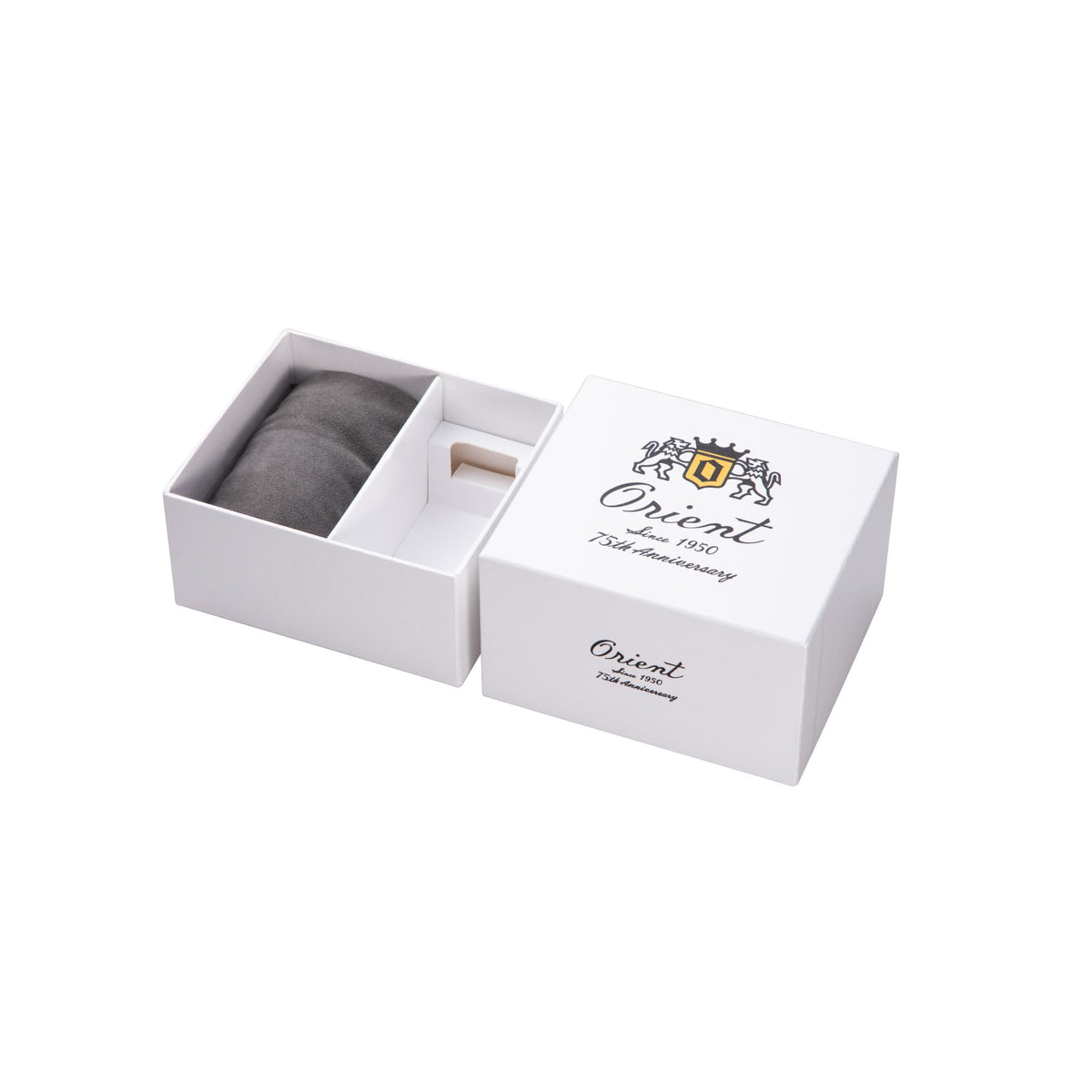 Watch gift box set with white outer box, inner compartment, and watch insert