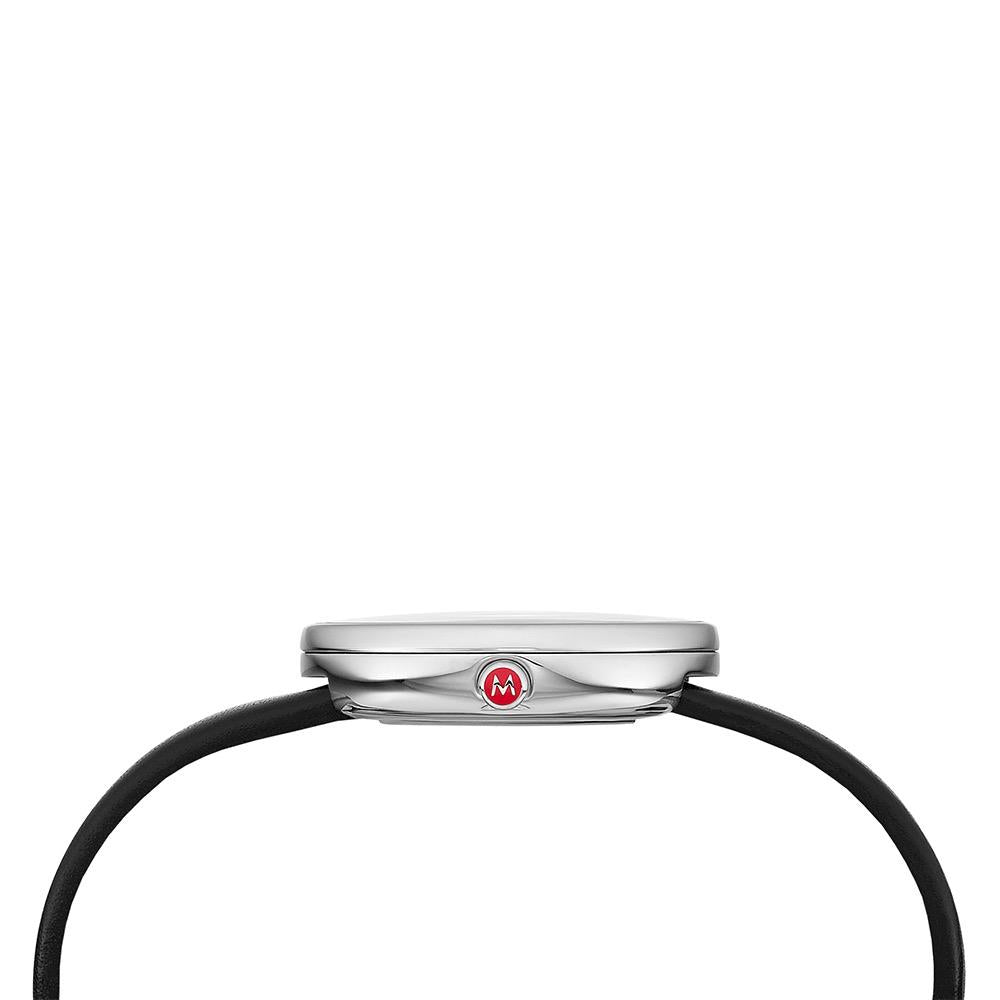 Mondaine mini quartz watch showing side profile, crown, and M logo on case