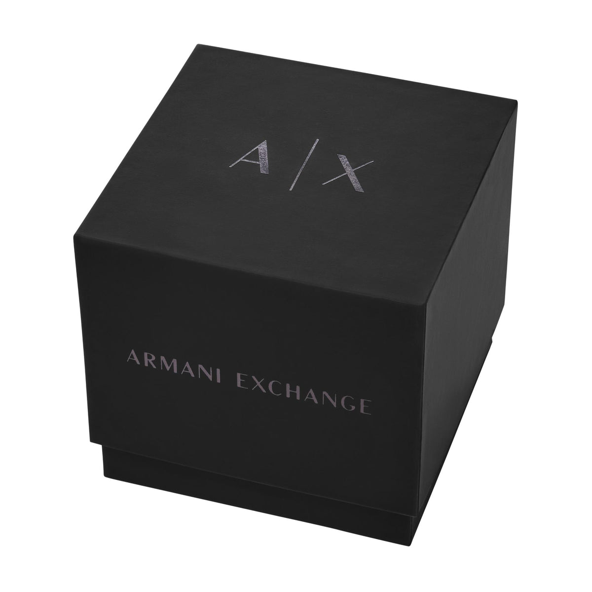 Armani Exchange watch gift box with A/X logo on black lid