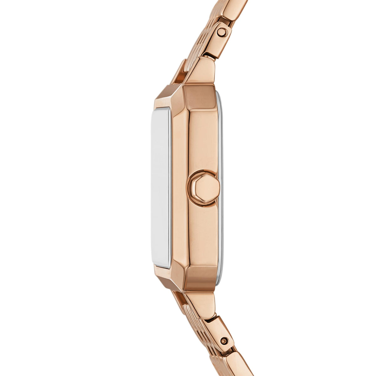 Armani Exchange Leila AX5729 side profile view highlighting steel case profile and crown detail