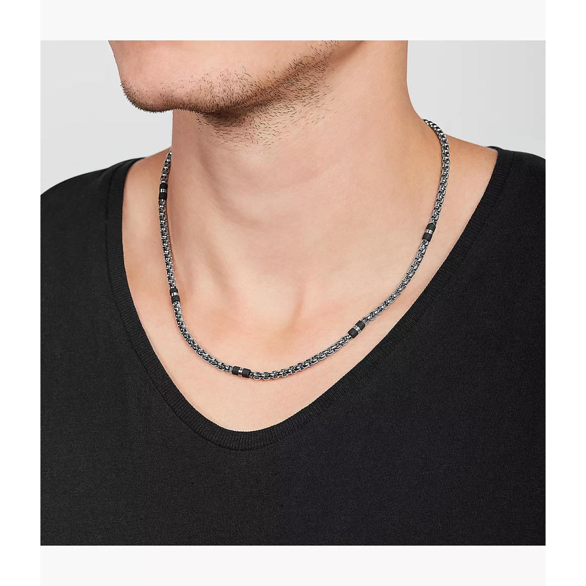 Fossil Black Marble Beaded Men's Necklace JF03314040