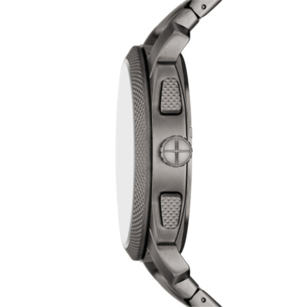Steel chronograph watch case with textured bezel, pushers, and crown