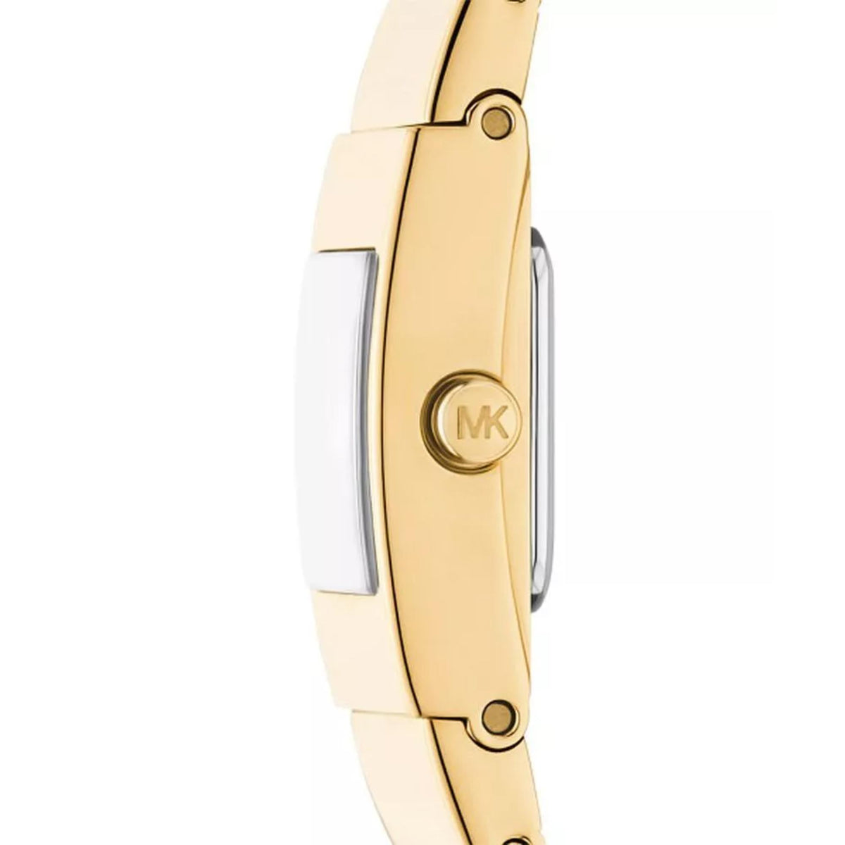 Michael Kors Darrington MK4885 side profile highlighting slim case design and MK logo engraved crown