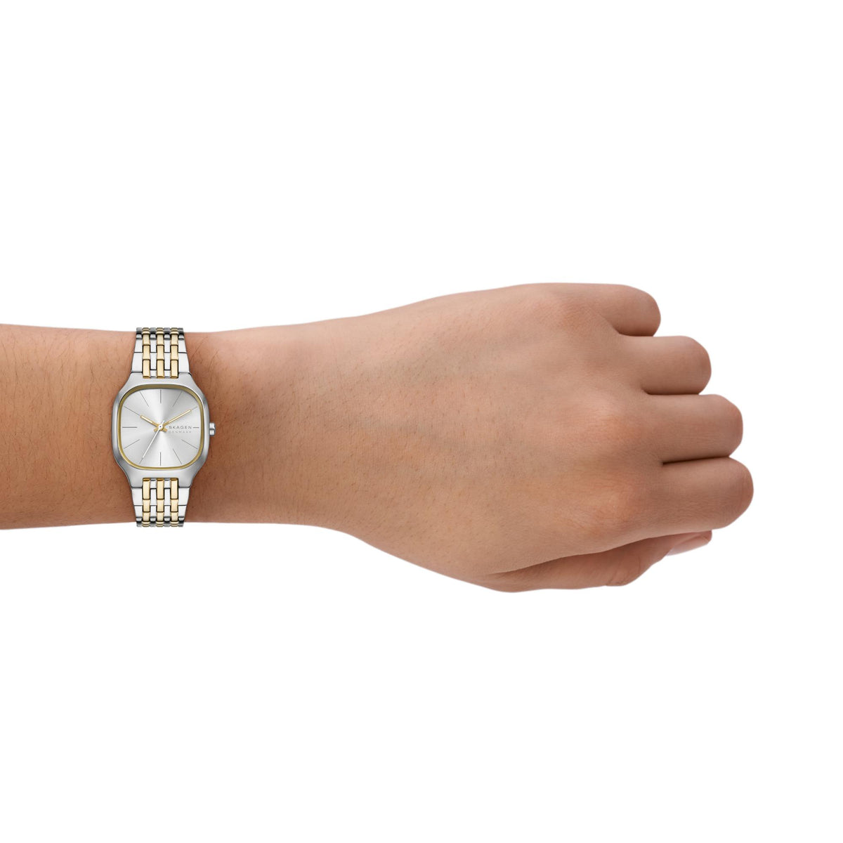 Illuminated Green Hands on Skagen Mellem Lille SKW3160 Silver Dial Watch in Dark