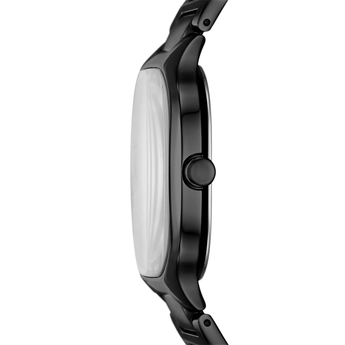 Side view highlighting the slim profile and crown of the black Skagen Mellem SKW6935 wristwatch