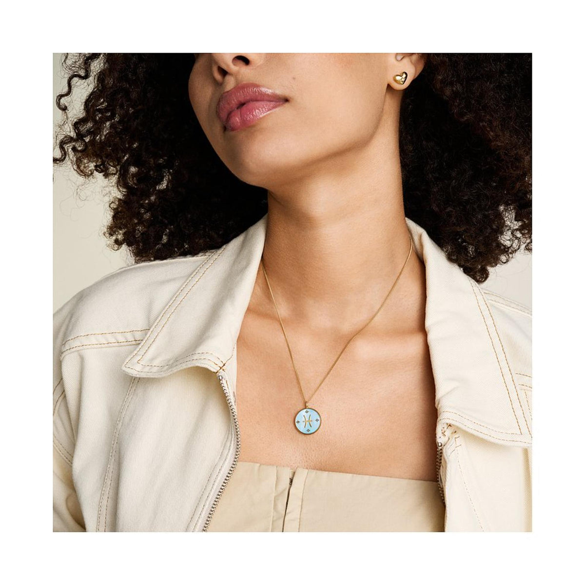 Fossil Written in the Stars Gold-Tone Stainless Steel Green Mother-of-Pearl Pisces Pendant Ladies Necklace JF04848710 - WatchNation