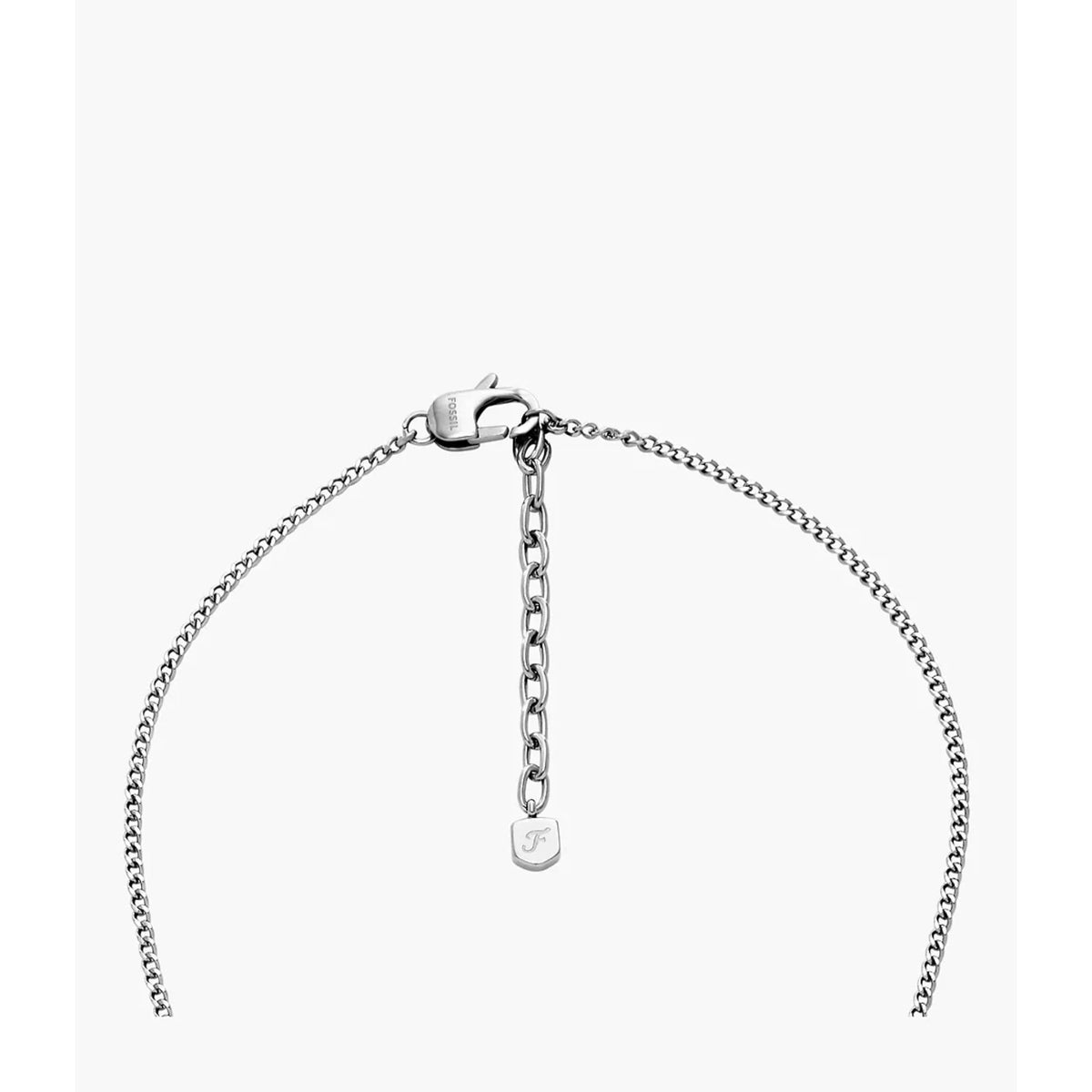 Stainless steel chain necklace with lobster clasp and small oval charm details.