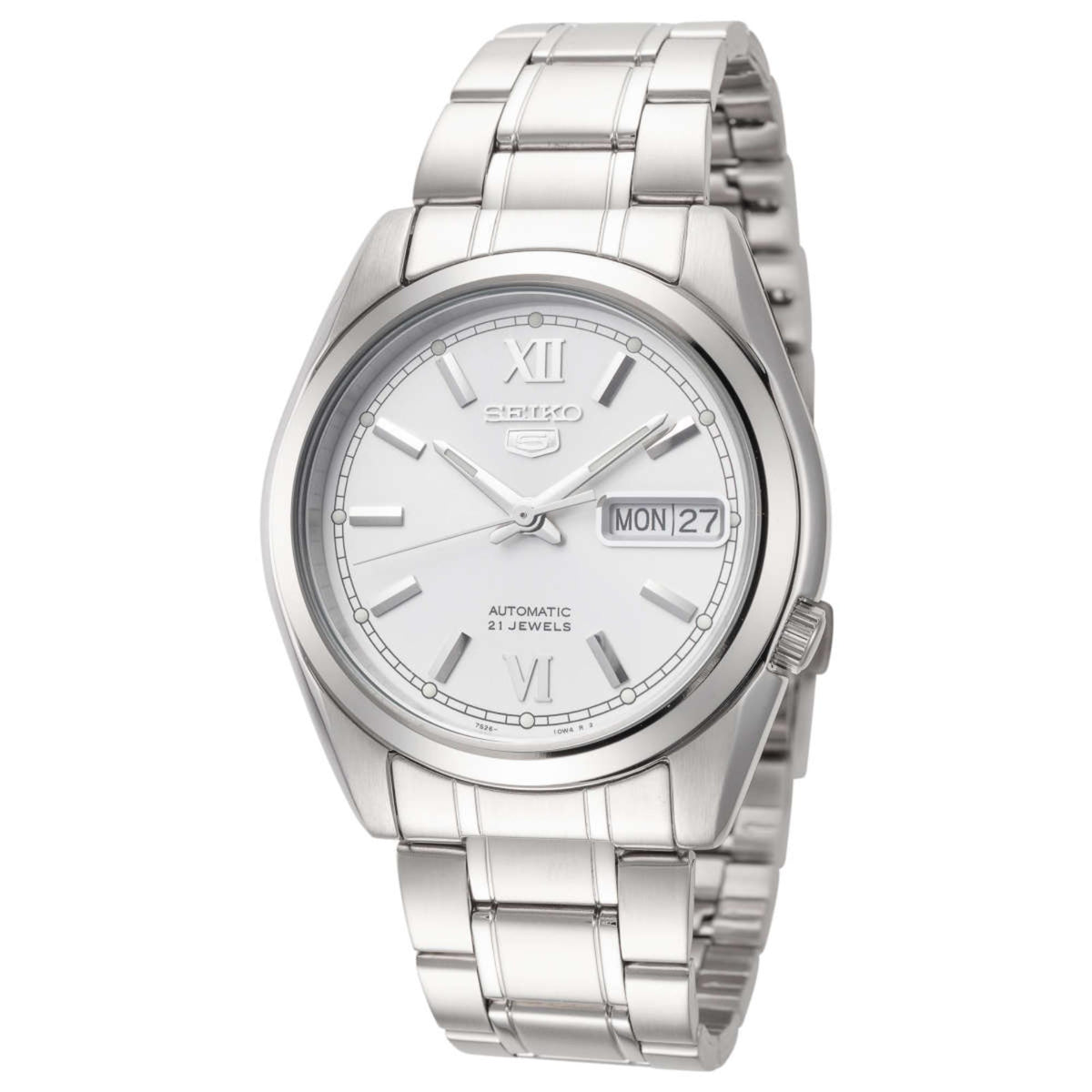 Seiko 5 Automatic 38mm SNKL51K1 silver dial front view