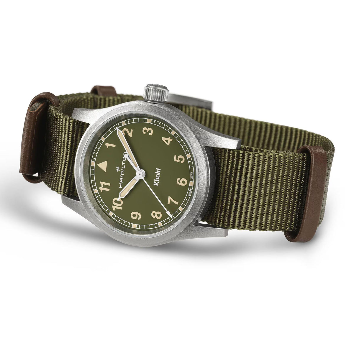 Hamilton Khaki Field watch with an green dial and a matching green NATO strap