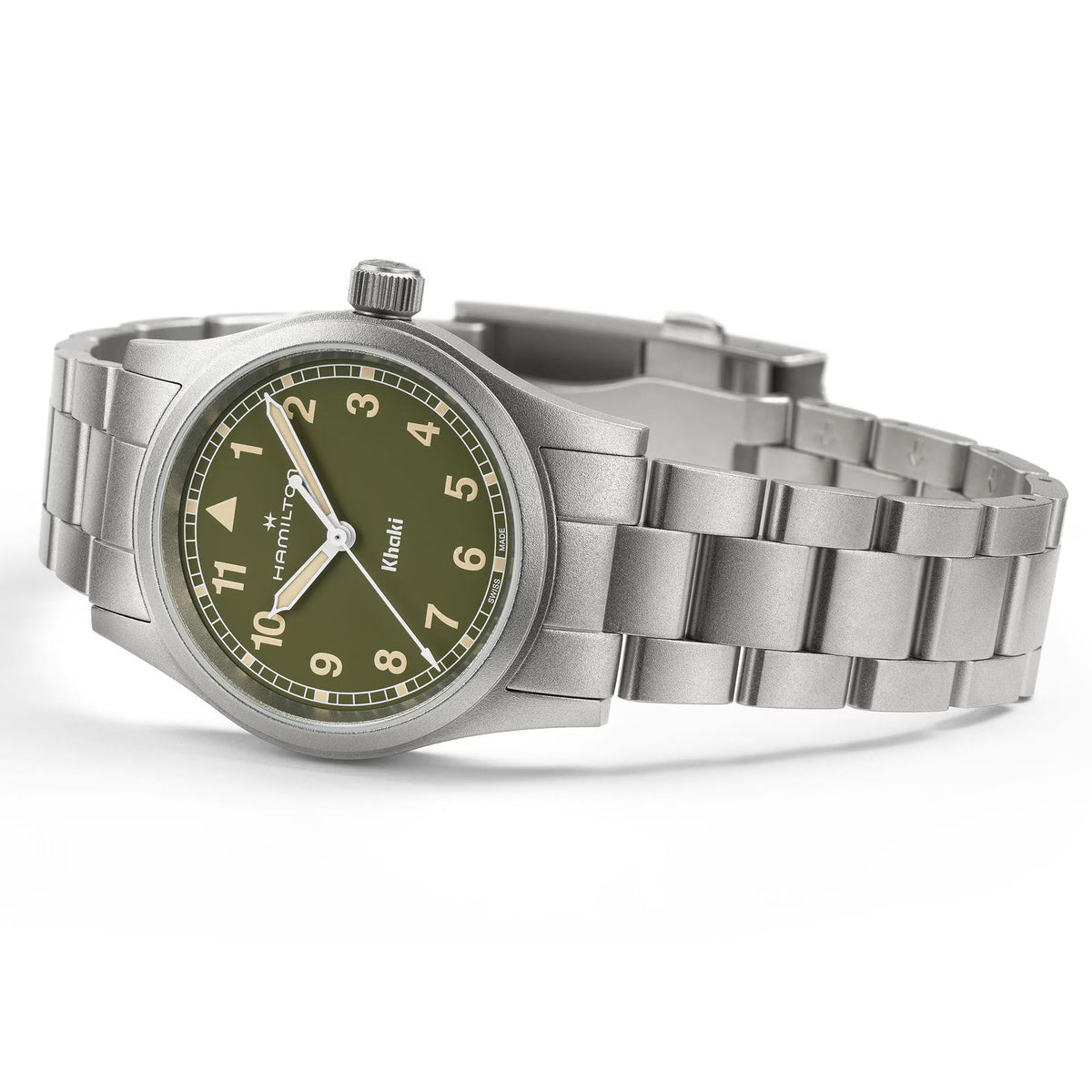 Hamilton Khaki Field 33mm brushed stainless steel case front profile