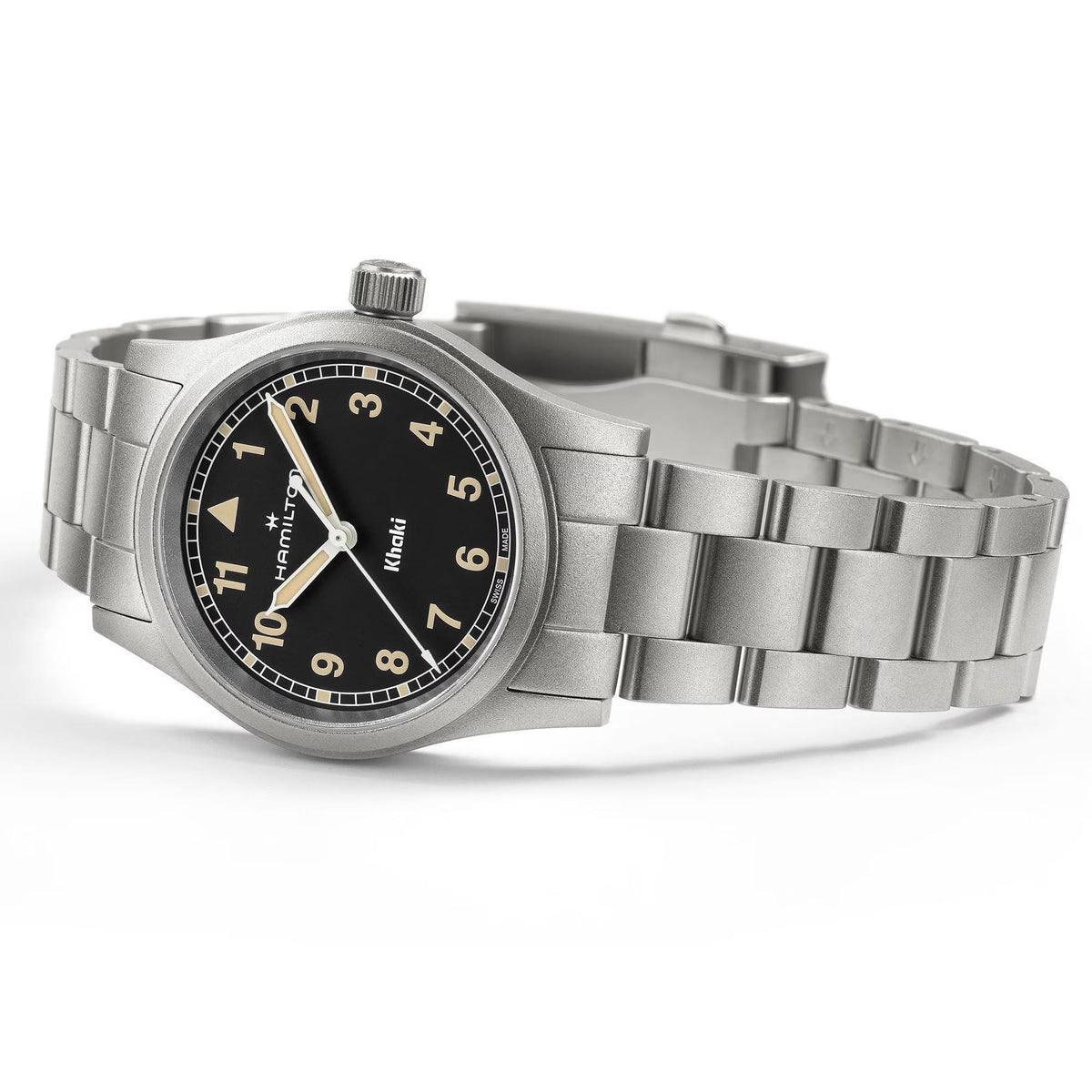 Hamilton Khaki Field 33mm Black Dial Ladies Quartz watch on white background