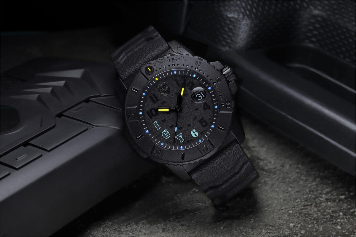 Luminox Navy Seal quartz watch with black dial and black rubber strap, 46mm