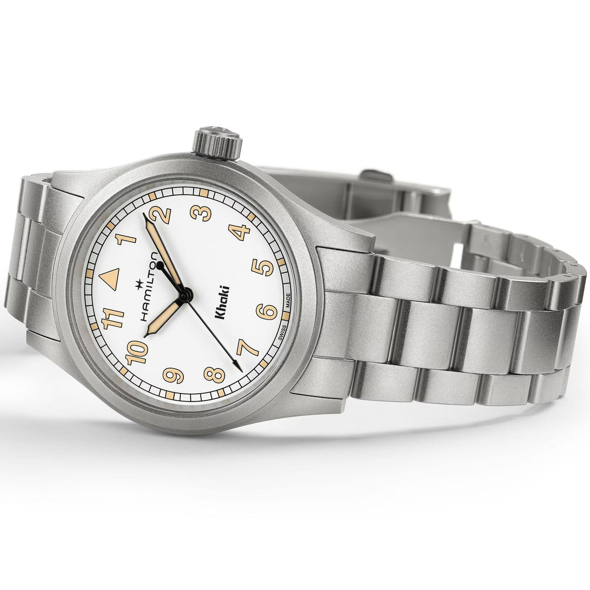 Hamilton Khaki Field H69401110 38mm brushed stainless steel case front profile