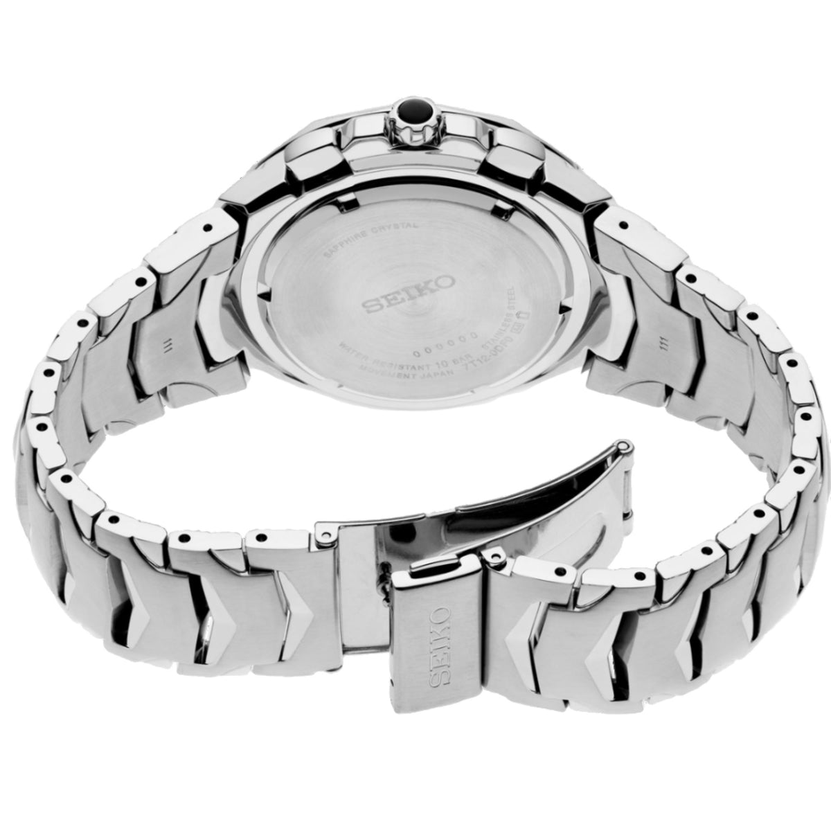 Seiko Coutura SRWZ27P9 case back and open bracelet view