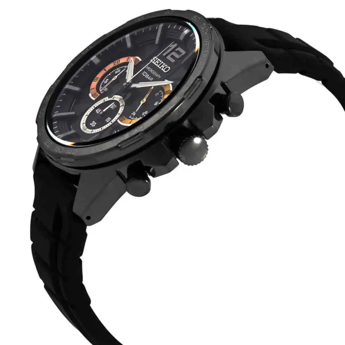 Seiko Essentials SSB349P1 black dial angled three-quarter view