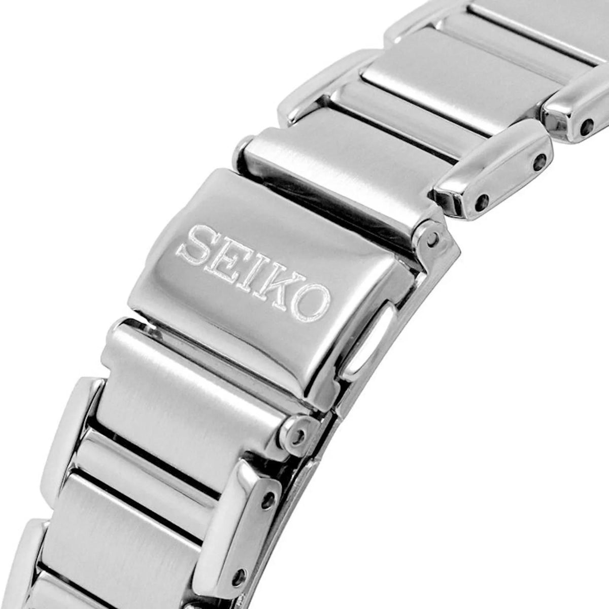 Seiko solar watch clasp and links in stainless steel with SEIKO logo