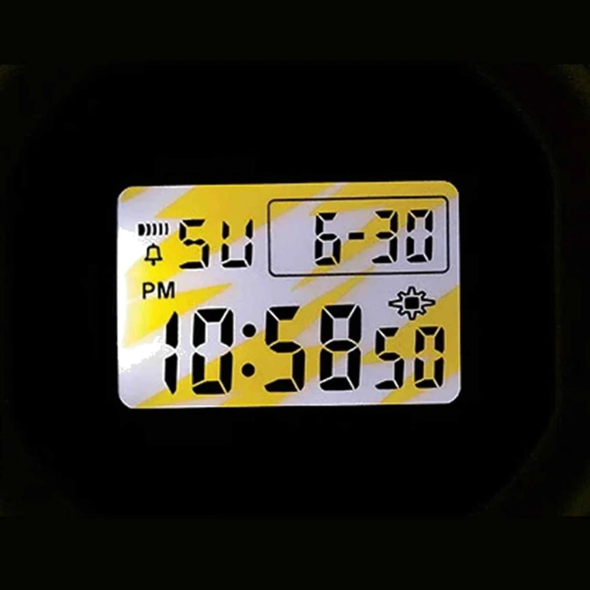 Casio G-Shock digital resin watch with yellow LCD time display
