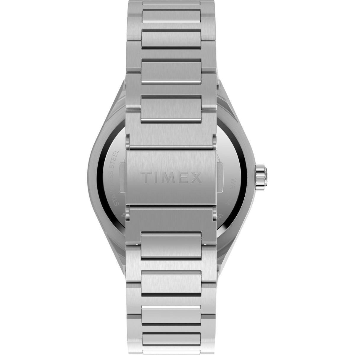 Stainless steel watch bracelet with ridged links and folding clasp