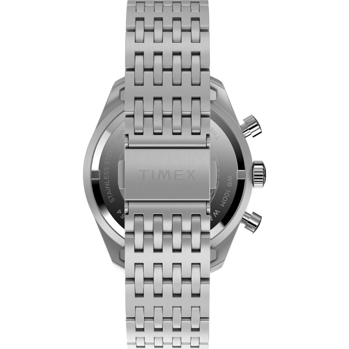 Men's steel bracelet chronograph quartz watch with side pushers and crown details