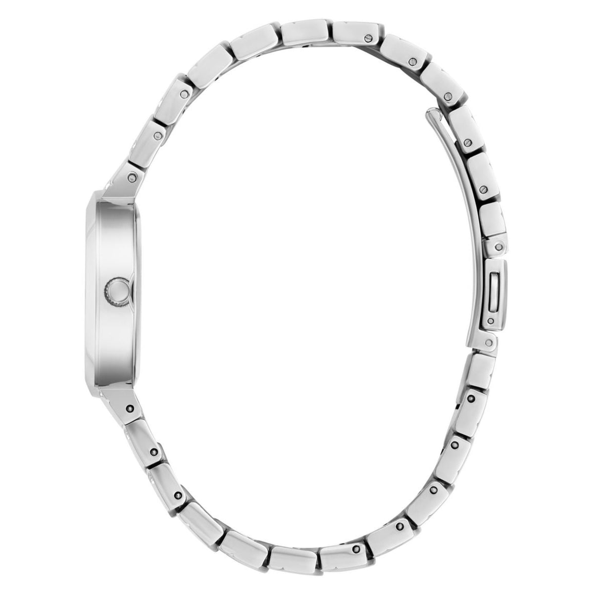 Stainless steel bracelet band for Guess Laguna wristwatch, links and clasp hardware.