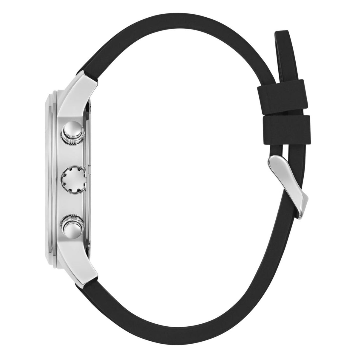 Men's watch with black silicone strap and silver-tone case back