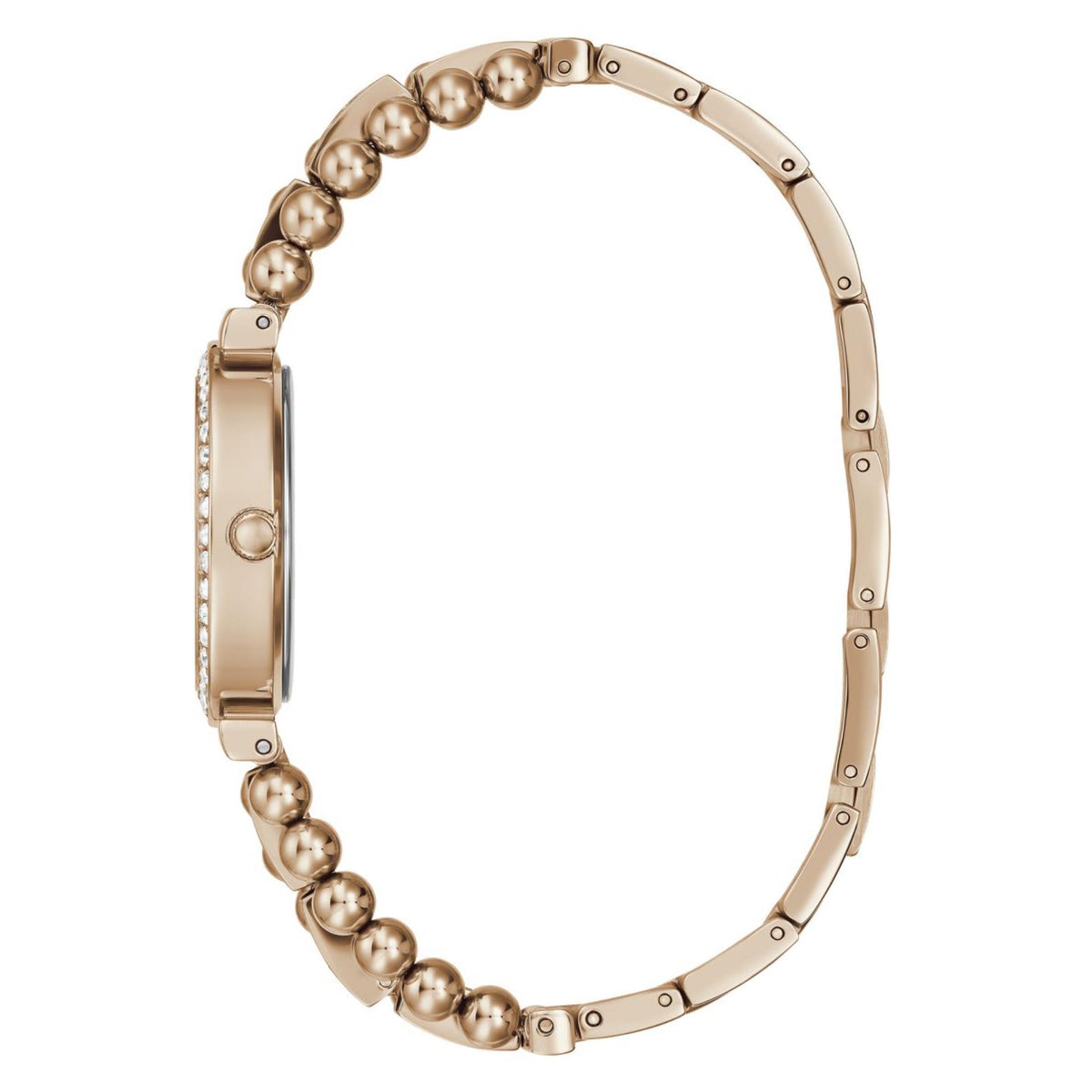 Gold-tone Guess watch bracelet with pearl-bead links and metal band clasp