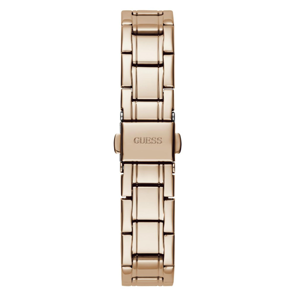 Gold-tone stainless steel women's wristwatch with clasp centered, bracelet link view