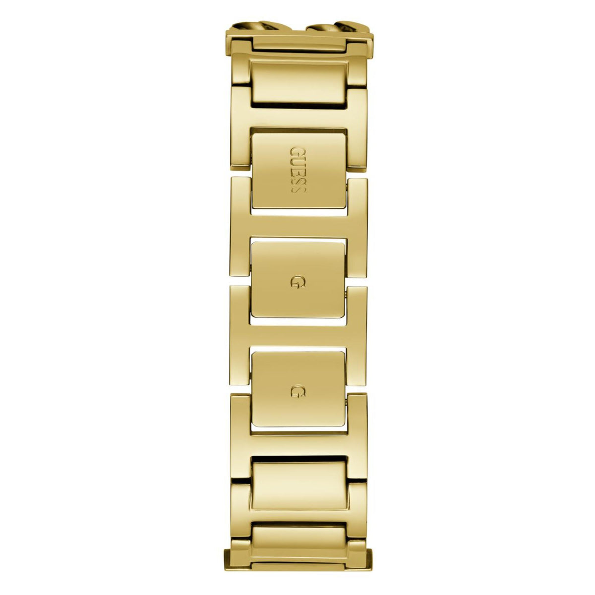 Women’s gold-tone watch case and link bracelet shown from the side