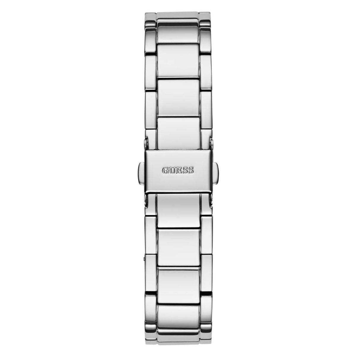 Silver stainless steel link bracelet watch with fold-over clasp