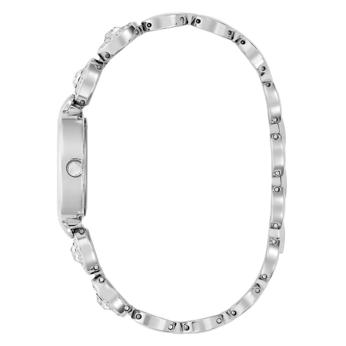 Silver-tone stainless steel watch bracelet with link chain and round bezel settings