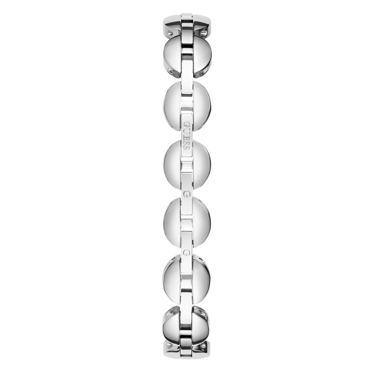 Silver-tone stainless steel watch bracelet in a curved profile with clasp links