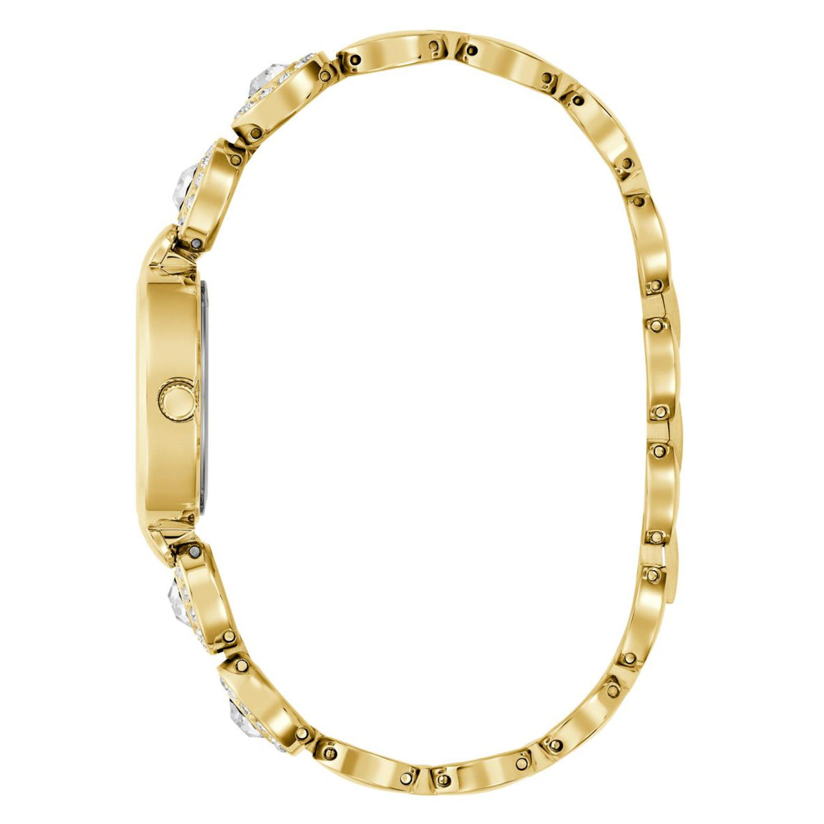 Gold-tone watch bracelet links with small crystal accents along the band