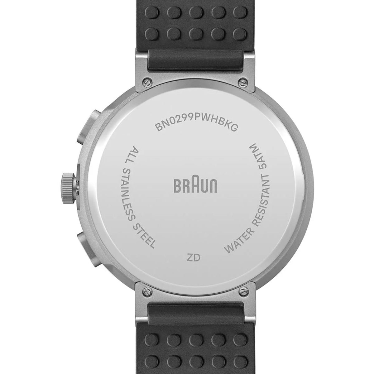 Braun Step watch back with stainless-steel case, model text, and water-resistant wording