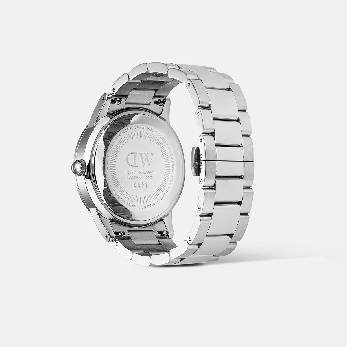 Daniel Wellington Iconic DW00100820 stainless steel case back and butterfly clasp view